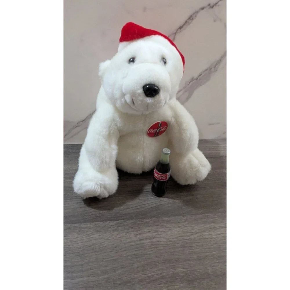 Coca-Cola Polar Bear Plush Set With Santa Hat & Bottle‎ Collectible 1993 Vintage